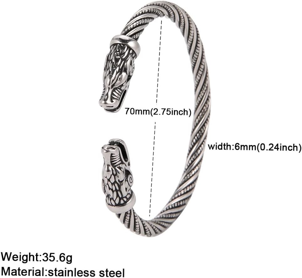 Norse Viking Bangle for Men Odin's Fenrir Wolf Head Arm Ring Stainless Steel Viking Wolf Twisted Cable Adjustable Open Bangle Cuff Bracelet for Men Jewelry - Image 6