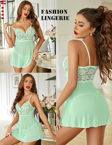 Image of Avidlove Women Lingerie Lace Babydoll Strap Chemise Halter Teddy V Neck Sleepwear