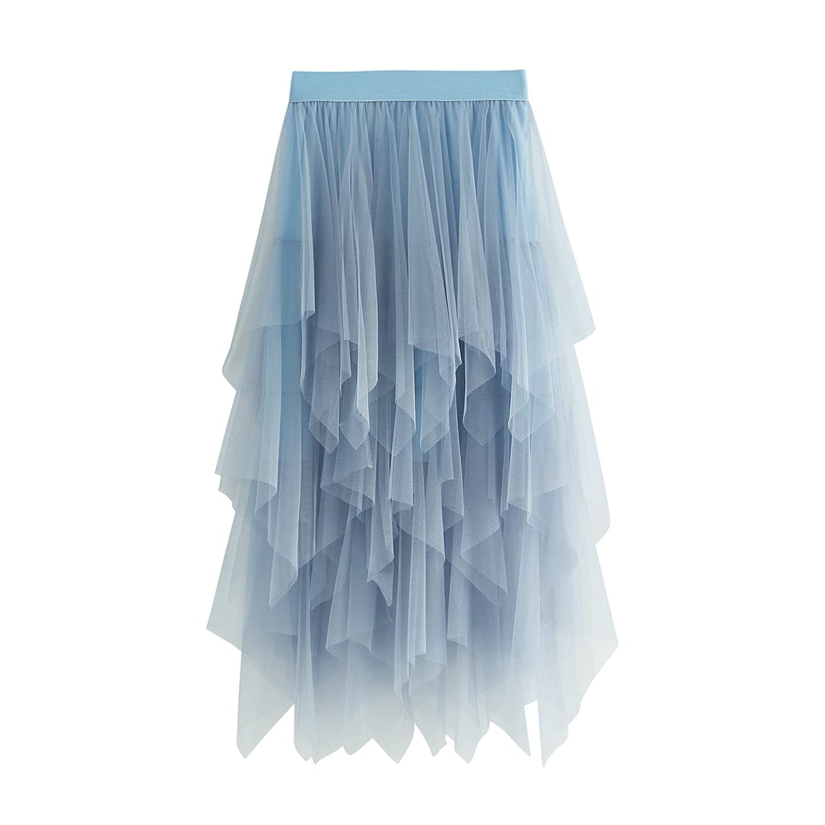 Damen Tüllrock Ballerina - Hochtaillierter A-Linie Midirock mit Plissee & Volant, Mehrschichtiger Unregelmäßiger Tuellrock mit Unterrock für Abschlussball & Party