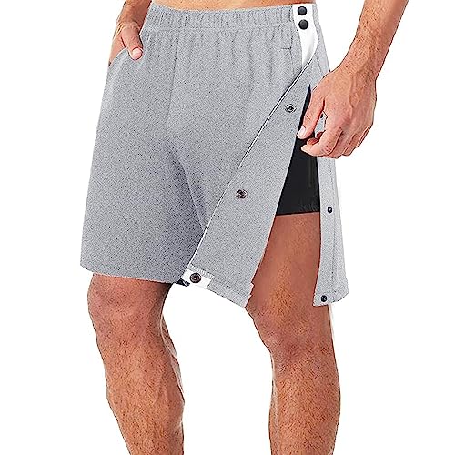 Men Tear Away Pants Shorts High Split Snap Button Post-Surgery Trousers Fashion Joggers Basketball Short Sweatpants with Pockets Activewear (Gray, M)