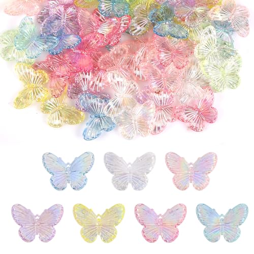 70stk Schmetterling Resin, Mini Schmetterlinge Bunt Kleine Schmetterlingsfiguren Mikro-Schmetterlinge aus Kunstharz zur Dekoration für Puppenhaus Traumgarten Miniaturlandschaft (Sieben Farben)