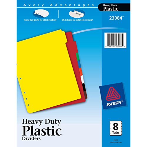 Avery Heavy Duty Plastic Dividers, Letter Size, Assorted Colors, 8-Tab Set, 1 Set (23084)
