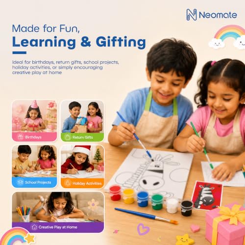 Image of Neomate Canvas Painting Kit for Kids | DIY Painting Set with 1 Printed Canvas, 6 Acrylic Paint Pots & Brush | Art and Craft Kit, Paint Kit for Kids, Birthday Gift, Return Gift, Creative Activity Set
