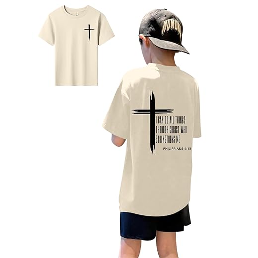 KEEVICI Boys Christian Graphic Tees God Jesus Shirts for Kids Cross Faith Bible Verse Inspirational Religious Cotton T Shirt