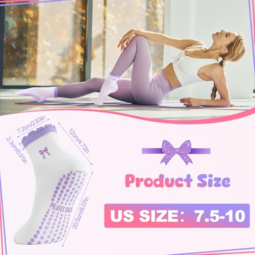 Image of Jspupifip 2 /4 /5 Pairs Cute Pilates Socks for Women Embroidery Non Slip Yoga Socks for Barre Workout Hospital