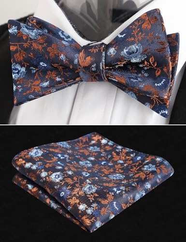 Image of Alizeal Mens 2pcs Floral Pattern Bow Tie Set | Self-tied Pocket Square Colorful Perfect for Weddings Proms Business