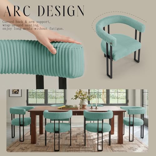 Image of Modern Corduroy Dining Chairs Set of 4 with Metal Legs,Comfy Accent Dining Room Chairs Upholstered Kitchen Side Chairs with Curved Backrest for Dining Room Kitchen Living Room (Mint,4)