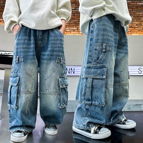 Baggy Jeans for Boys Kids Teens Straight Wide Leg Jeans Summer Casual Elastic Waist Loose Fit Y2K Streetwear Denim Pants2