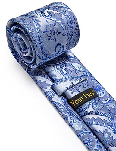 Image of YourTies Blue Paisley Tie Classic Silk Ties for Men Fashion Necktie Party in Gift Box One Size