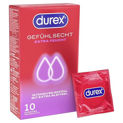 Durex Gefühlsecht Extra Feucht Kondome - Dünne Kondome mit anatomischer Easy-On-Form & extra Gel-Beschichtung 1er Pack (1 x 10 Stück)