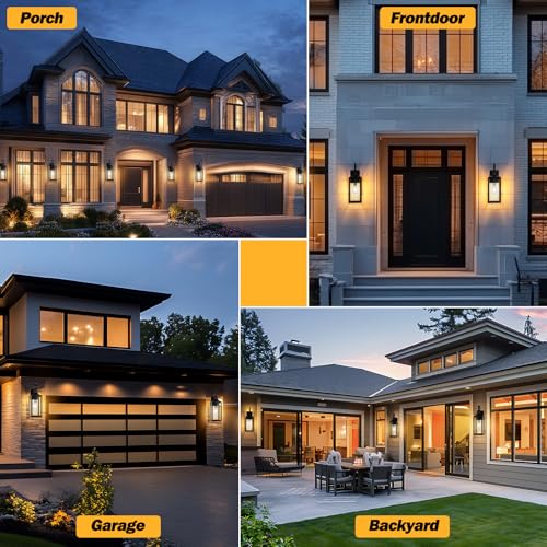 Image of 19 inch Large Outdoor Wall Lights Black with Gold Trim 2 Pack | Black Exterior Light Fixtures, Modern Wall Sconces, Waterproof Porch Lights Outdoor Lighting for House Garage Entryway