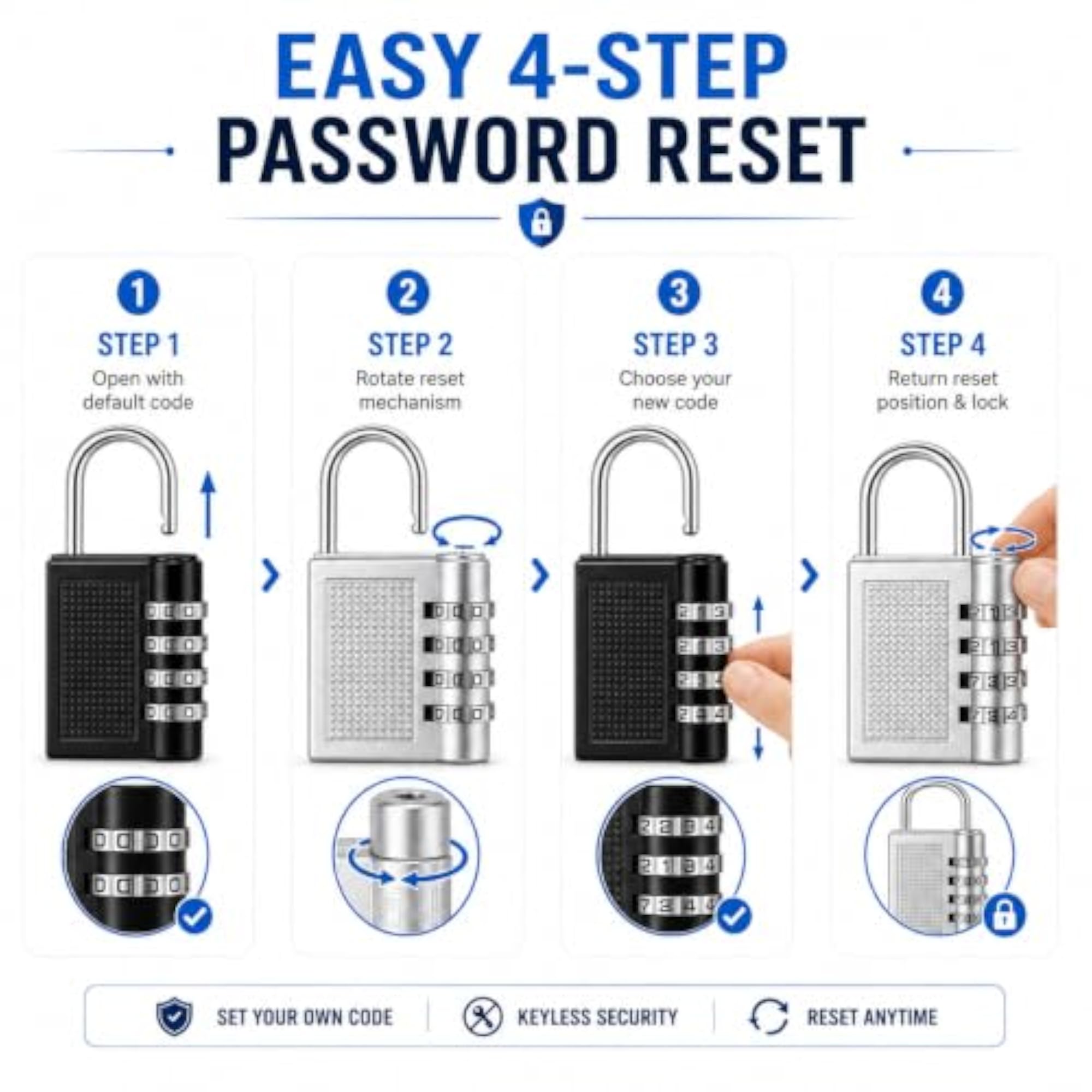 4 Digit Combination Padlock, Keyless Lock