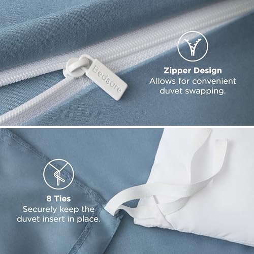 Image of Bedsure Duvet Cover King Size - Soft Double Brushed Bedding Set for Kids & Adults, Zipper Closure, 3 Pieces, Includes 1 Duvet Cover (104 inchx90 inch) & 2 Pillow Shams, NO Comforter, Mineral Blue
