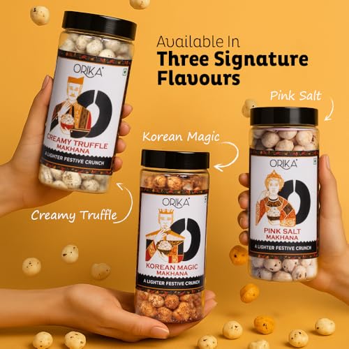 Image of Orika Royal Makhana Gift Box | Korean Magic, Creamy Truffle & Pink Salt Flavored Makhana with Premium Playing Cards | Luxury Healthy Snack Gift Hamper