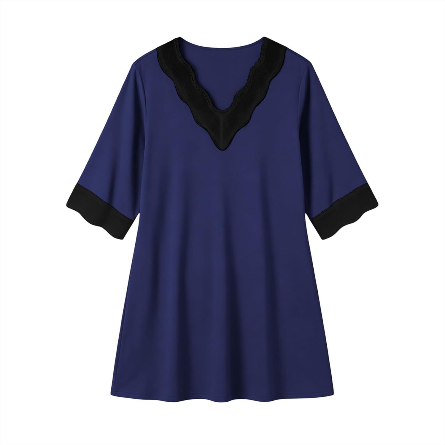 Women's Short Sleeve Nightgown Lace Trim Pleated Sleep Dress
