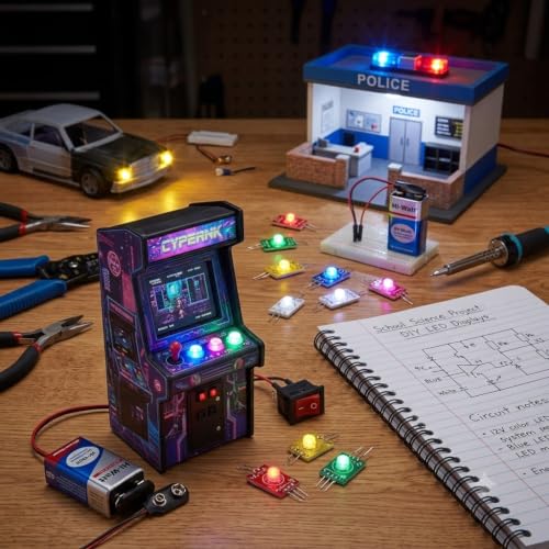 Image of COMBO OF 12V 6 COLOR (RED,GREEN,YELLOW,BLUE,WHITE,PINK) COIN LED Light Module Kit with 2 PIN ON /Off Rocker Switch, 9V Battery & Battery Clip Connector