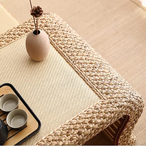Table à thé en rotin japonais table basse rectangulaire bois 3 pièces