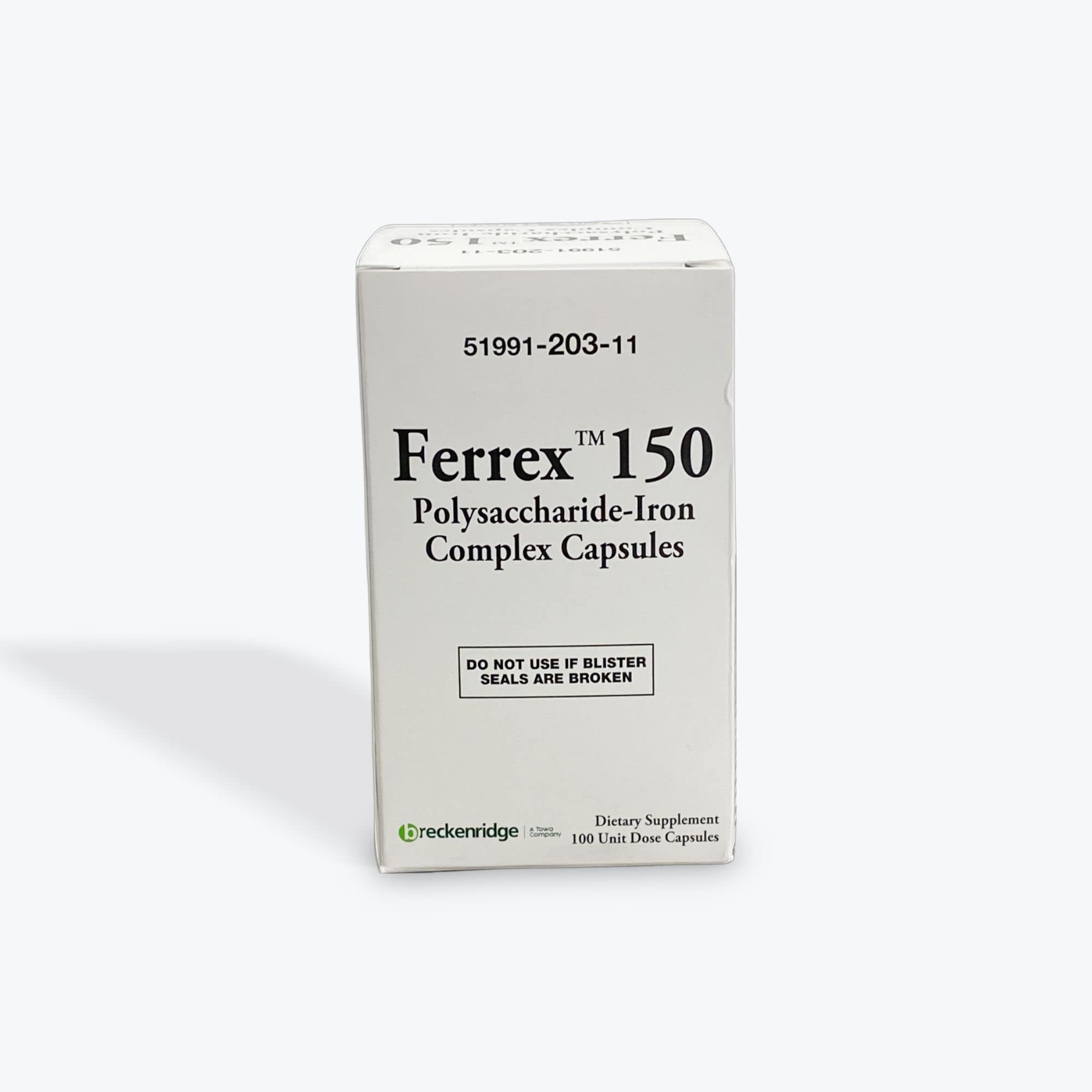 Wuiil Aonxoier Ferrex 150 Polysaccharide Iron Complex Capsules by Breckenridge - 100 Ea