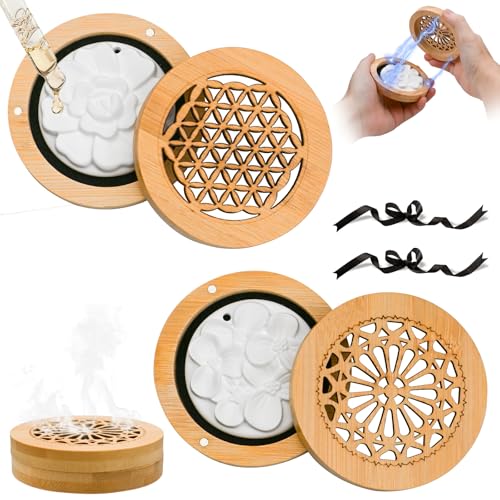 Duftsteine für Ätherische Öle Diffuser Ornament Duftstein 2 Stück Flammenloser Aromastein Diffusor-Stein für Ätherische Öle aus Holz für Aromatherapie in Schlafzimmer Badezimmer Auto