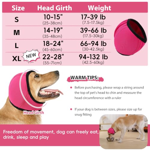 Image of Dog Calm Hoodie Ear Wraps for Dogs, Waterproof Dog Swim Cap, Ear Cover Muffs for Anxiety Relief Noise Cancelling, Dog Head Warp Ear Protection for Hematoma Fireworks Bath Swim Blow Drying(S,Rose Redd)