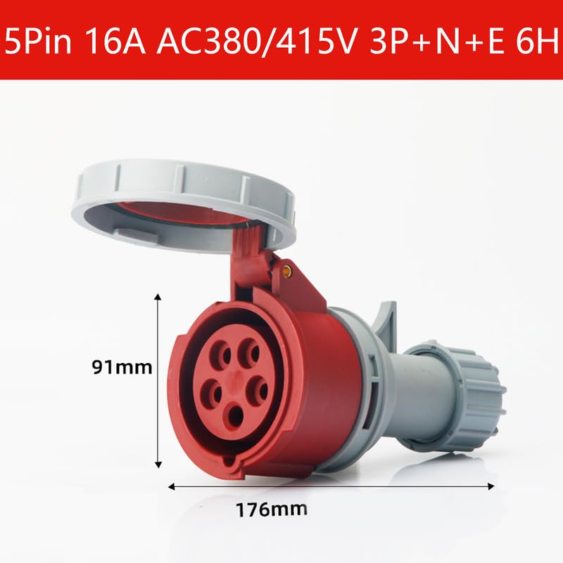 1Set IEC60309 Waterproof Industrial Connector Plug Socket, 5Pin 16A 380V-415V 3P+N+E 6H IP67 Waterproof Connector Power Connecting Industrial Activity Socket Set for Aviation and Industry