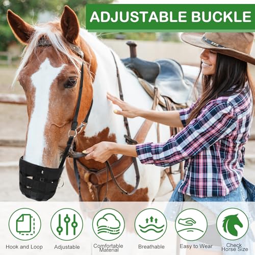 Zealor 2 Peças De Focinheira Para Pastagem Cavalos, Cabresto Easy Breathe Com Alças Ajustáveis, Pret