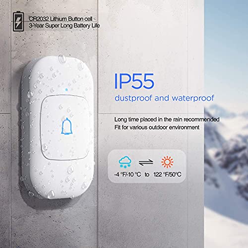Image of himster Wireless Doorbell, Waterproof Door Bell Chime Kit Alarm for Home at Over 1000 Feet Range Operating with 56 Melodies, LED Flash, 7 Levels Adjustable Volume (White 1 Transmitter & 1 Receiver)