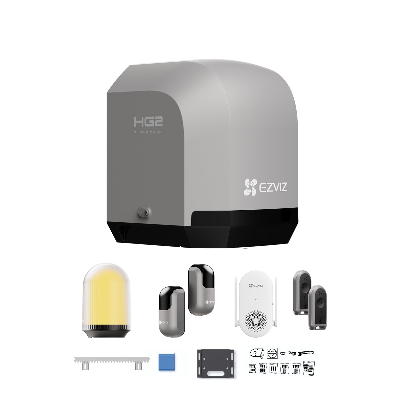 EZVIZ Motor Puertas Correderas Exterior 400 kg, con 4 Metros Cremallera de Nailon y Acero, Dos Mandos a distancia, una Luz de Alarma, Wi-Fi/Bluetooth, Instalación de dos cables, Impermeable, HG2 400