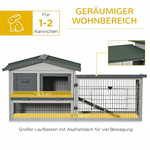 PawHut Kleintierstall Kleintierkäfig Meerschweinchenstall mit Freilauf Rampe Asphaltdach doppelstöckig Tannenholz Grau… – Bild 5