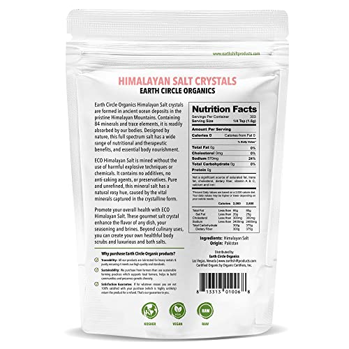Earth Circle Organics Premium Himalayan Pink Fine Grain Salt, No Anti-Caking Agents, Pure Culinary Grade - Kosher, Nutrient And Mineral Dense, 1 Pound #TOP3