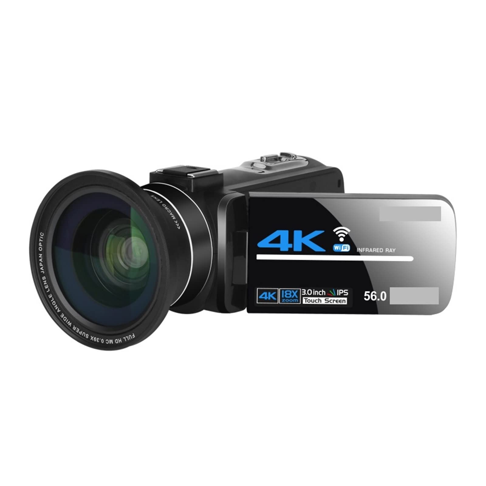 Videocámara, Videocámara Full 4k Cámara de Video Profesional Transmisión en Vivo Visión Nocturna 58MP Fotografía Cámaras Digitales Vlog Record Cámara de vlogging(16G SD Card,with Lens Light)