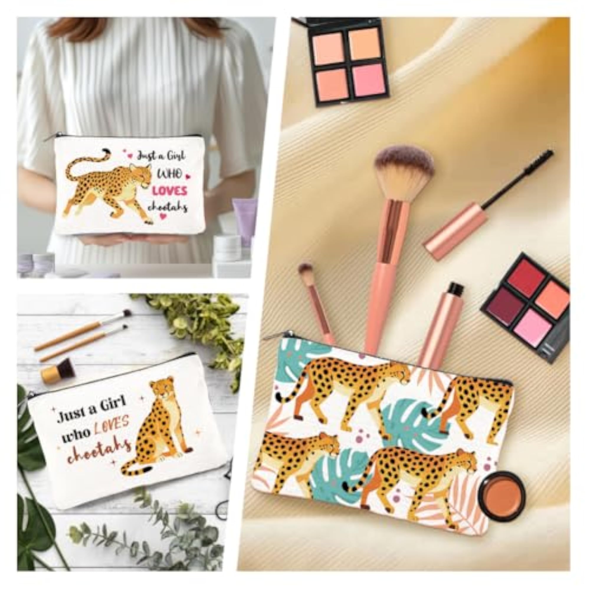 Makeup Bags with Zipper for Women, Cartoon Cheetah Design