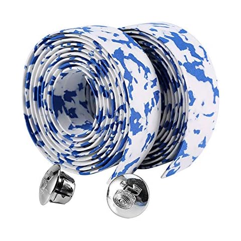Liusin Bike Handlebar Tape Bandage, Soft Bicycle Bar Tape Handle Road Bike Handlebar Wrap with 2 Bar Plugs for Touring Cycling and Road Racing 2PCS Per Set (Blue+White) Cover