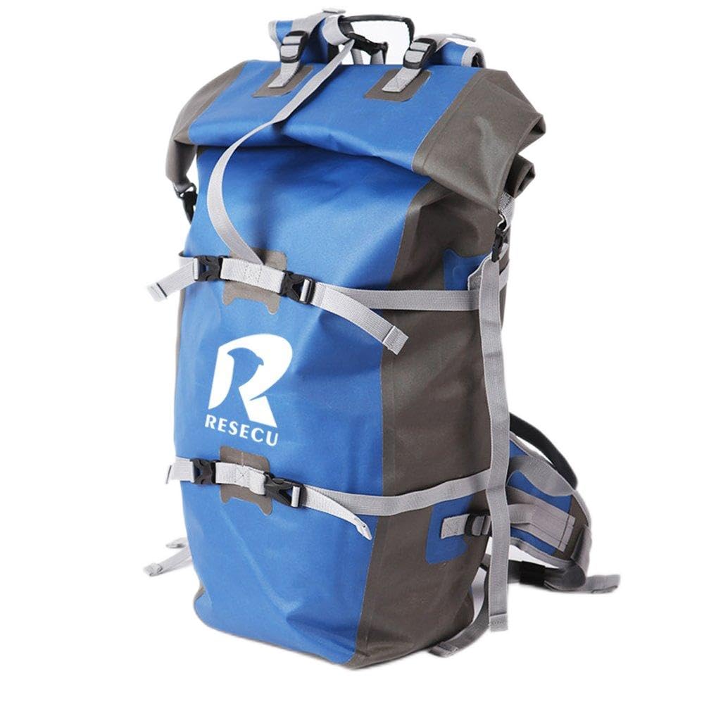 Resecu 100% Waterproof Backpack - Dry Bag Closure Daypack - 50L for Water Sports, Adventure Travel, Motorcycle Trips, or Bike Commuting (Blue)