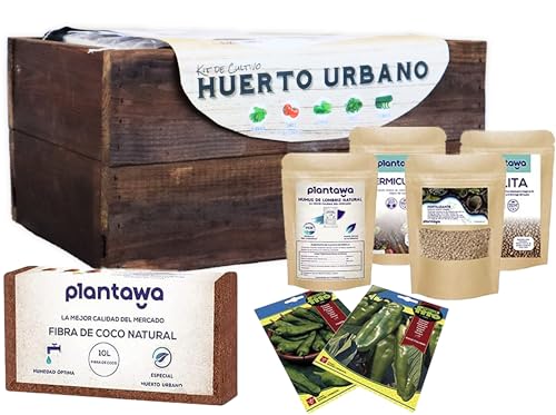 Kit de Cultivo Huerto Urbano 2 PLANTAWA Kit de Siembra para Pimientos, Kit de Cultivo Completo p...