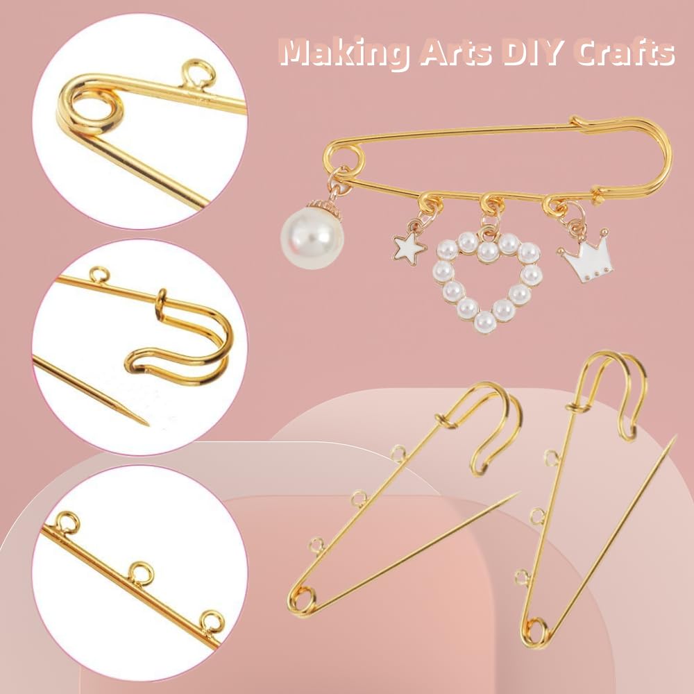 20 Pack Safety Pins Brooch Findings Metal Brooch Pin with 3 Loops 2 Inch Safety Pins for Shirts Purses Costume Design Findings Jewellery Making Craft - Image 3