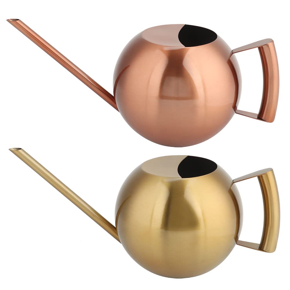 Arrosoir 1L en Métal, Acier Inoxydable Or Rosé à Long Bec, pour Plantes d'Intérieur, Design Moderne pour Balcon, Terrasse et Intérieur, Facile à Nettoyer