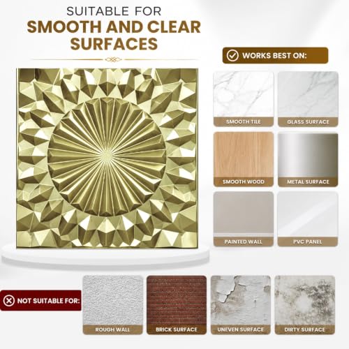 Image of Kayra Decor 3D PVC Wall Panels for Bedroom & Living Room | Mandala Design | Champagne Gold Color | 19.7 x 19.7 Inch | Pack of 12 | 32.28 Sq Ft