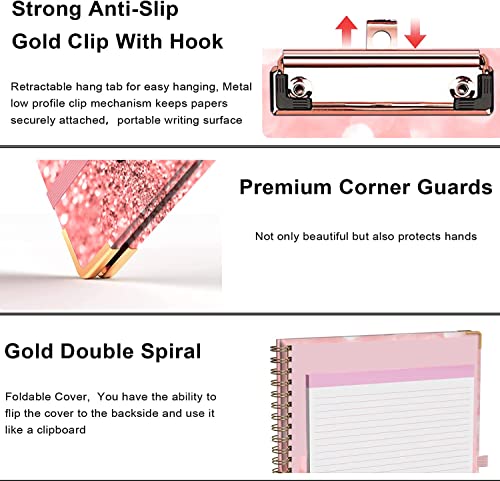 Porte-bloc avec bloc-notes ligné rechargeable A4 sous-main rose de bureau - 6