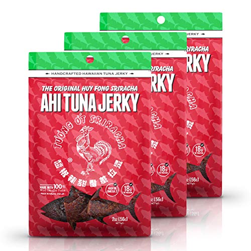 Sriracha Tuna Jerky - Wildly Delicious Yellowfin Ahi Fish Jerky - Made with Americas Original Spicy Sriracha Hot Sauce - 3 Pack