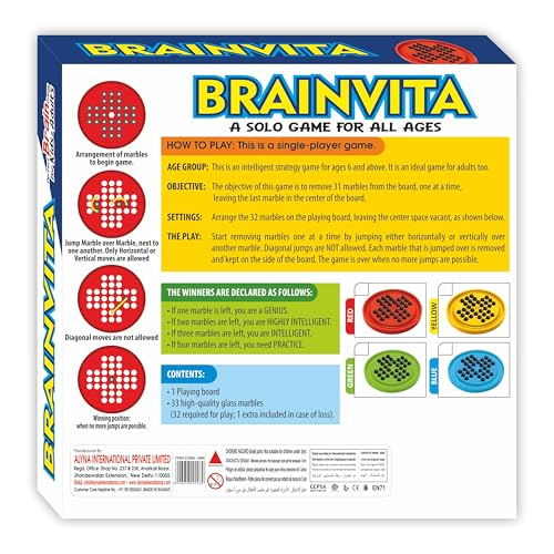 Image of Ankit Toys & Games Brainvita Marble Solitaire Board Game Red for Kids & Adults 6+ Years Peg Puzzle Strategy Brain Teaser Educational Toy with Glass Marbles Travel Friendly Family Game