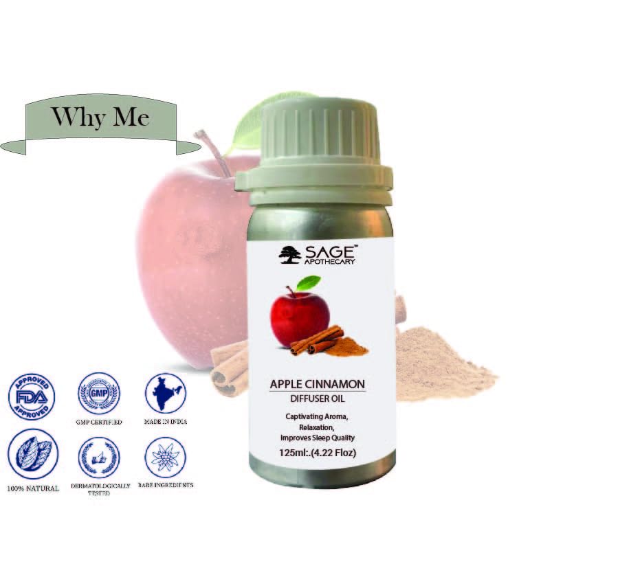 Image of Sage Apothecary Apple Cinnamon Diffuser Oil Natural Aromatherapy Oil for Sleep and Relaxation - 125 ml