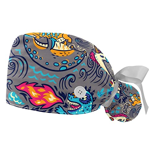 Chapeaux bouffants réglables JDEZ avec motifs chat et licorne pour hommes et femmes
