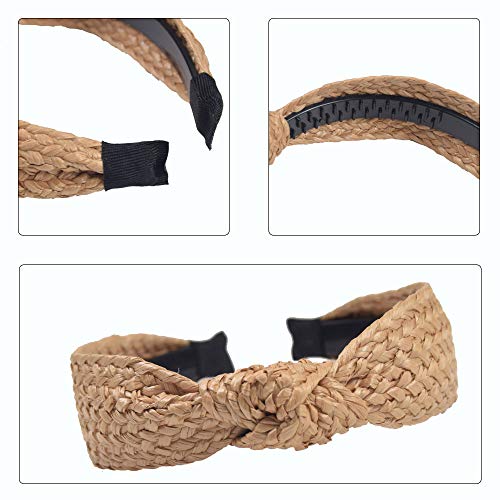 Headbands For Women Straw Knotted Headbands,Bohemian Summer Wide Headbands For Women Headwear Styling Tools Accessories,Style 1 #TOP2