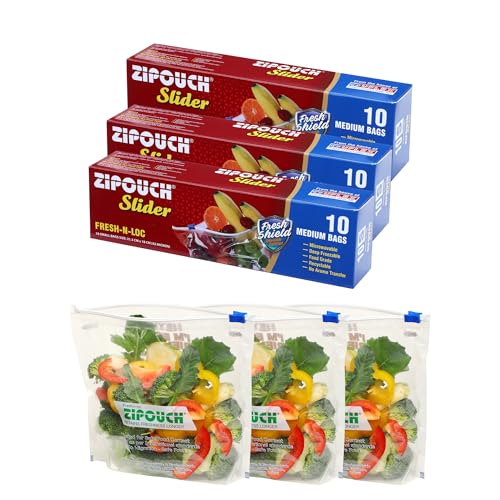 Image of ZIPOUCH 30 Multipurpose Slider Storage Bags | Reusable Zip pouch for Fridge Storage & Microwave Safe | Zip lock bag for Food Storage | Slider Zip lock pouch | Food Grade Ziplock Bag - Medium 26x28cm