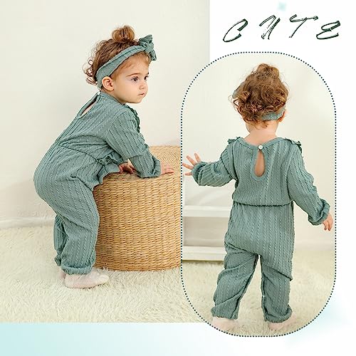 Image of Happy Town Baby Girl Romper Infant Fall Winter Clothes Ruffle Sweater Long Sleeve Bodysuit Jumpsuit and Headband