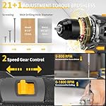 Brushless Compact Drill Tool Set, 60N.m 20V Cordless Drill Tool Box with 2 Battery, 135Pcs Man Household Tool Set with DIY Hand Tool Kits, 531 In-lb Tool Set with Drill for Daily Home Repair - Image 3