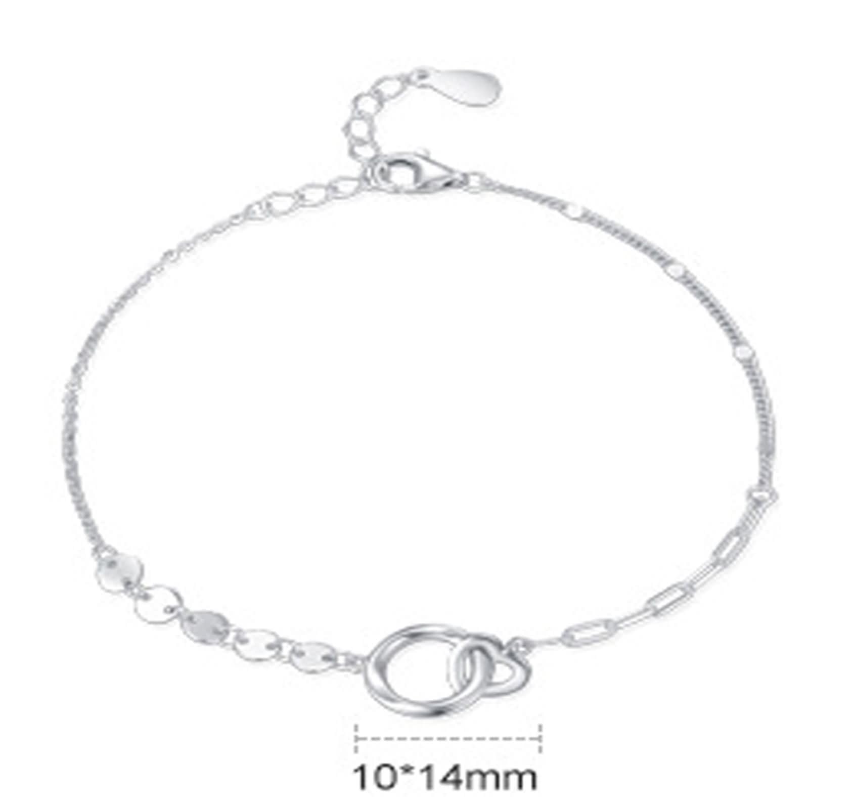 Pulseras Mujer de Oro Blanco 9Kilates / 14Kilates / 18Kilates, Corazón Hueco y Círculo Hueco con Diamante, Cadena Extensible 16 CM + 5 CM, Pulseras de Cadena Plata Mujer