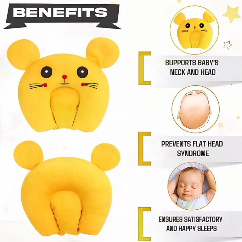 Image of Baby Pillow Combo Set for Newborns & Infants | Toddler Pillow Head Support Cushions with Plush Side Rollers for 0-12 Months