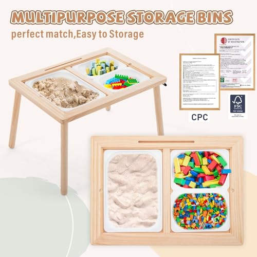 Image of Kids Sensory Table - Varnish Surface with 7 Sand Toys, Toddler Activity Play Sand Table, Storage Bins, Gifts for Boys and Girls (Outdoor)